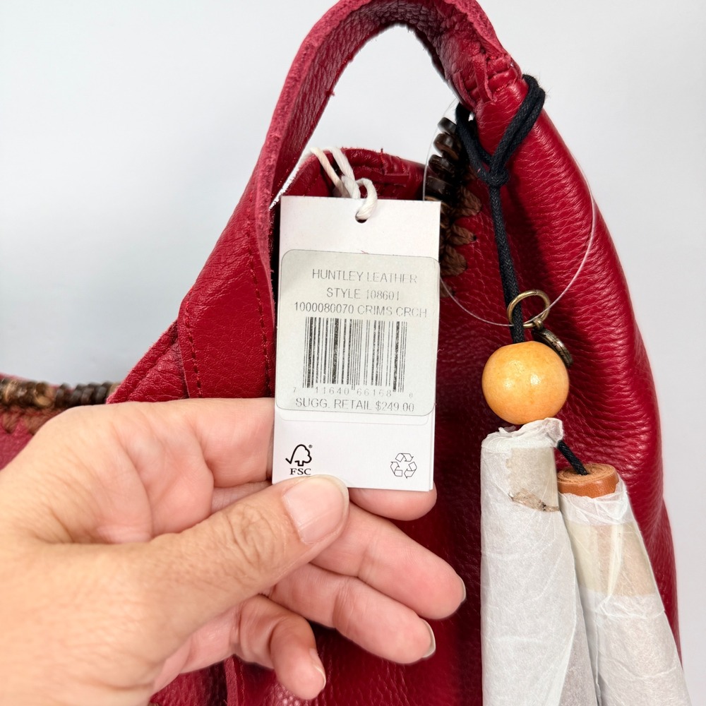 NEW The Sak Women Large Huntley Leather Crimson Red Hobo Bag Crochet Bead 108601 - Picture 6 of 16